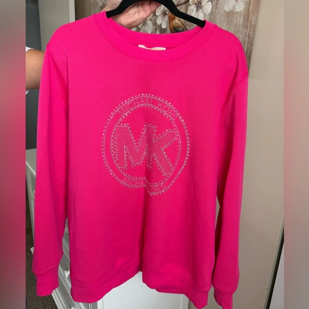 Michael Kors Pink Embellished Logo Cotton Blend Sweatshirt - Picture 4 of 8